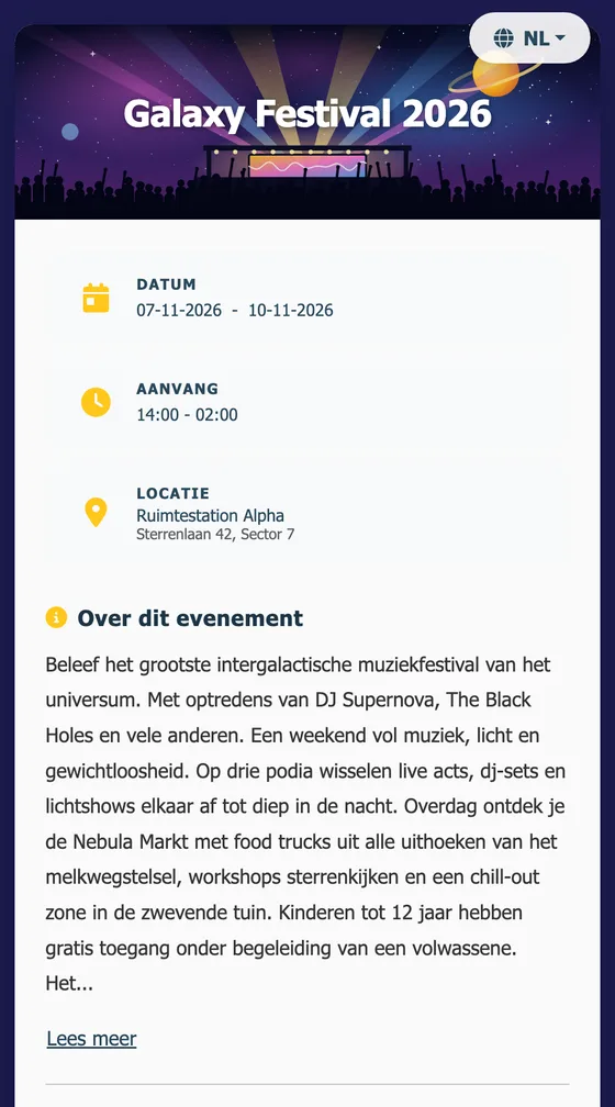 De ticketpagina van een evenement op een telefoon